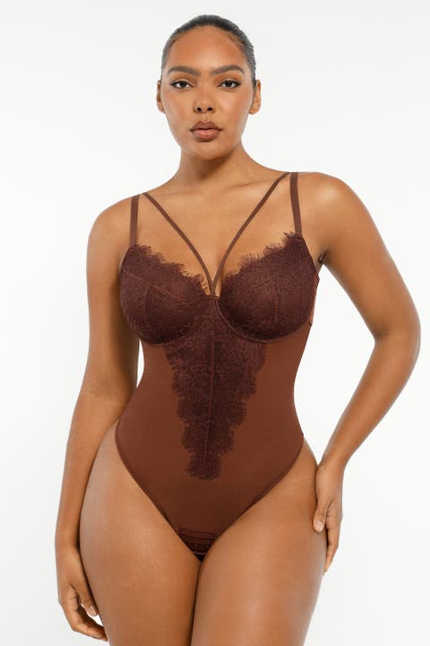 Sheer Lace Mesh Bodysuit with Shaping
