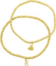 Adornia Initial & Heart 2-Pack Stretch Bracelets