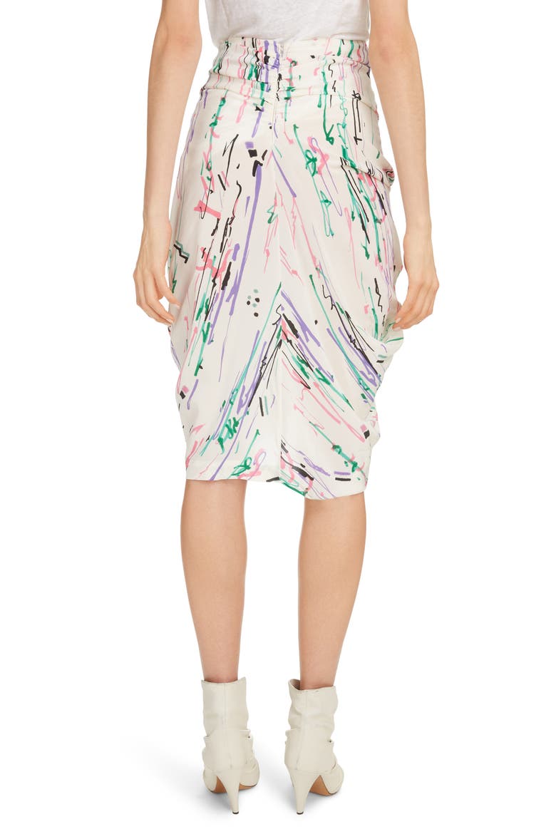 Scribble Print Stretch Silk Skirt, Alternate, color, ECRU