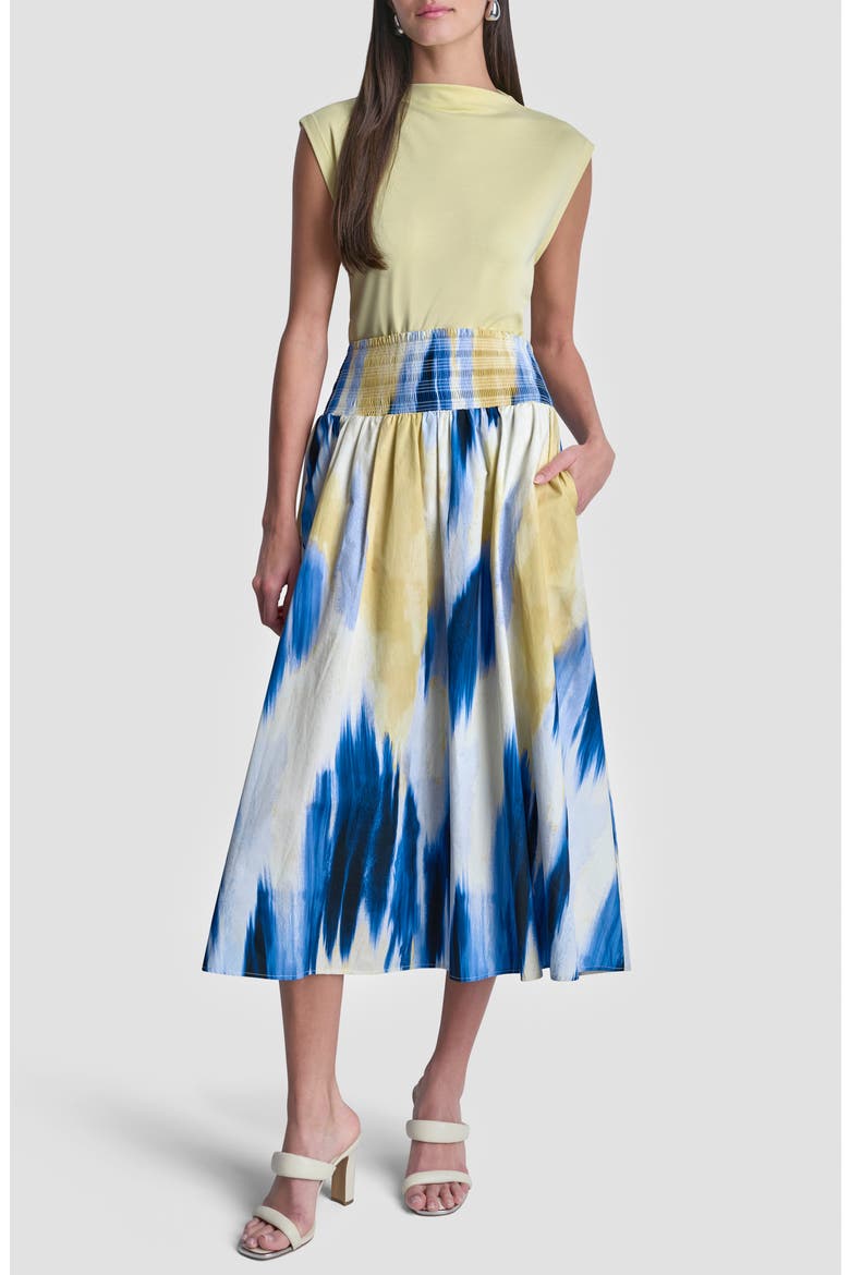 Abstract Print Poplin Midi Skirt, Alternate, color, SUNLIT SHORELINE