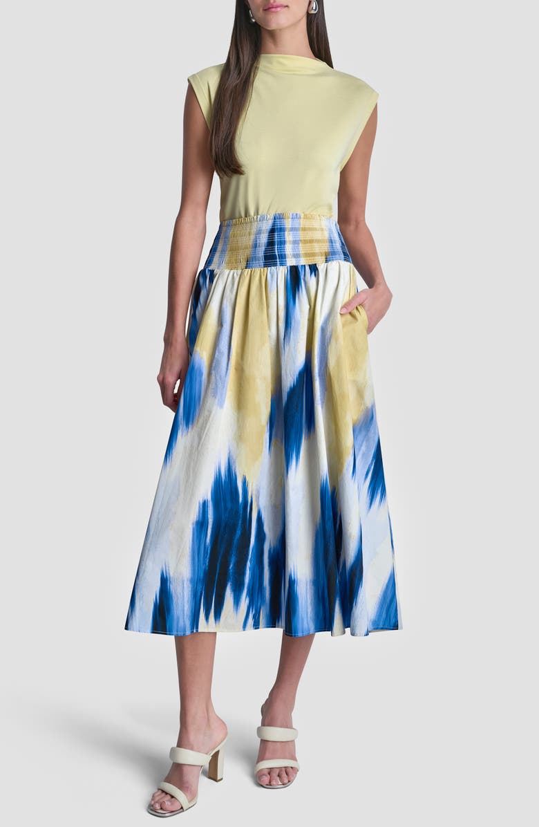 DKNY Abstract Print Poplin Midi Skirt, Alternate, color, Sunlit Shoreline