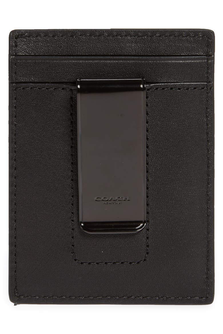 Money Clip Leather Card Case, Alternate, color, BLACK/ DARK SADDLE