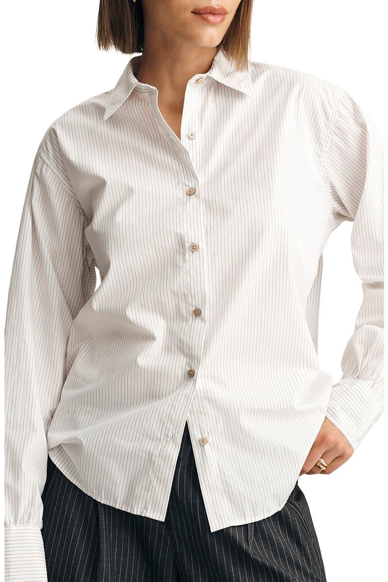 Stripe Relaxed Fit Cotton Button-Up Shirt, Main, color, BEIGE STRIPE