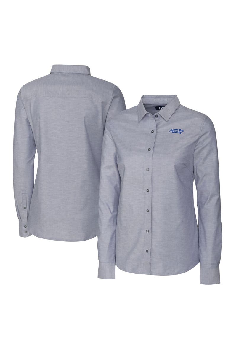 Women's Cutter & Buck  Charcoal Montana State Bobcats Vault Stretch Oxford Long Sleeve Tri-Blend Button-Up Dress Shirt, Alternate, color, Charcoal