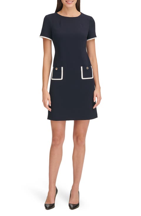 Short Sleeve Scuba Crepe Contrast Trim Dress