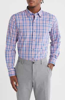 David Donahue Plaid Pima Cotton Dobby Sport Shirt