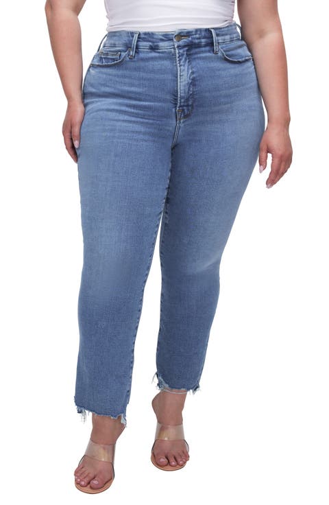 Good Legs Frayed High Waist Ankle Straight Leg Jeans (Indigo 514) (Regular & Plus)
