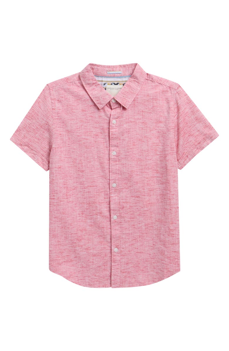 DENIM AND FLOWER Palm Trees Short Sleeve Cotton Button-Up Shirt, Main, color, Red