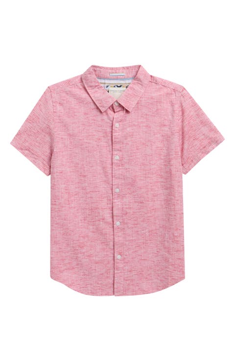 Palm Trees Short Sleeve Cotton Button-Up Shirt (Big Kid)