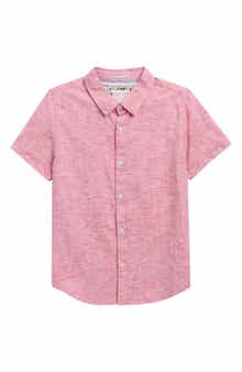 DENIM AND FLOWER Palm Trees Short Sleeve Cotton Button-Up Shirt