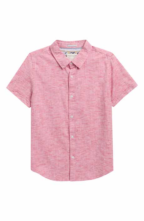 DENIM AND FLOWER Palm Trees Short Sleeve Cotton Button-Up Shirt