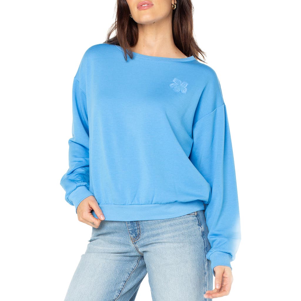 Roxy Surfing By Moonlight Embroidered Graphic Sweatshirt In Blue