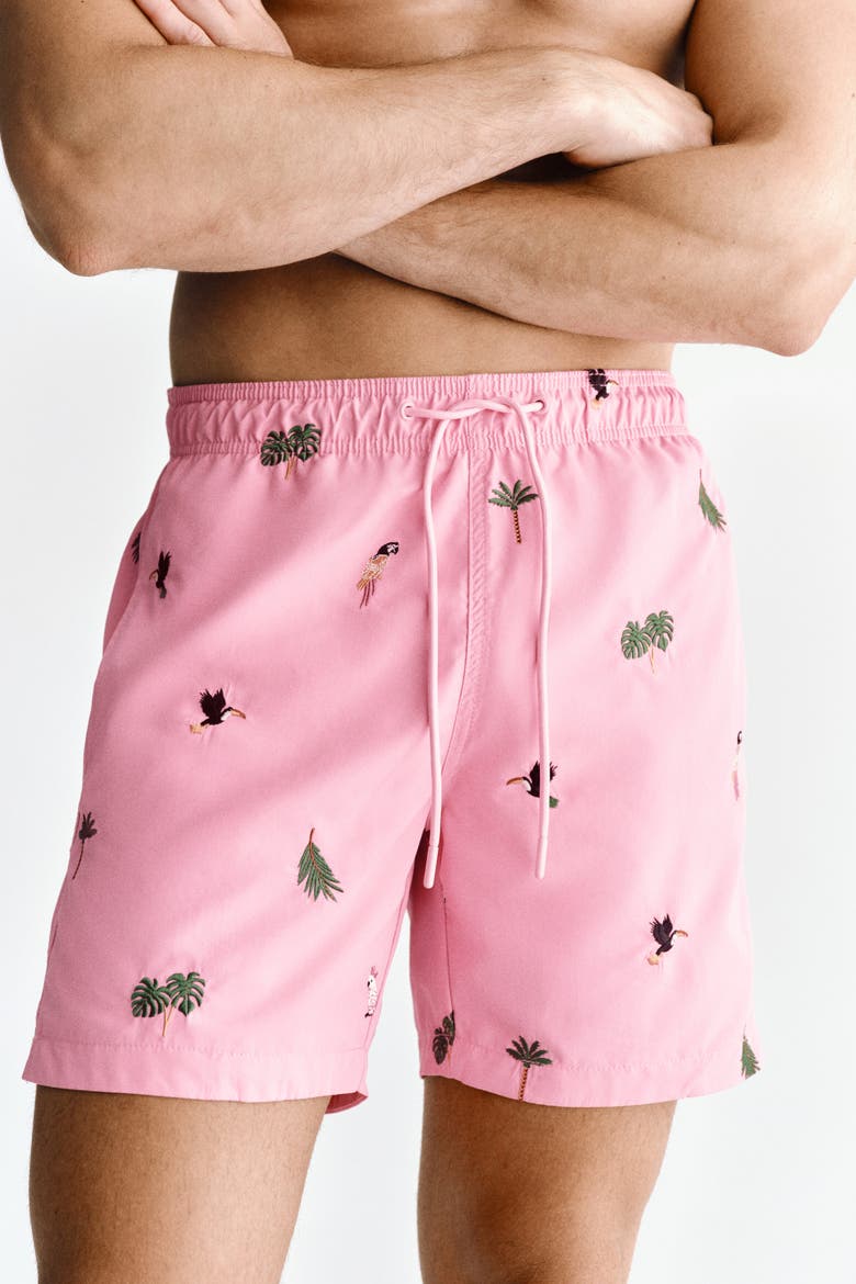 Patterned Swim Shorts, Alternate, color, Pink/patterned