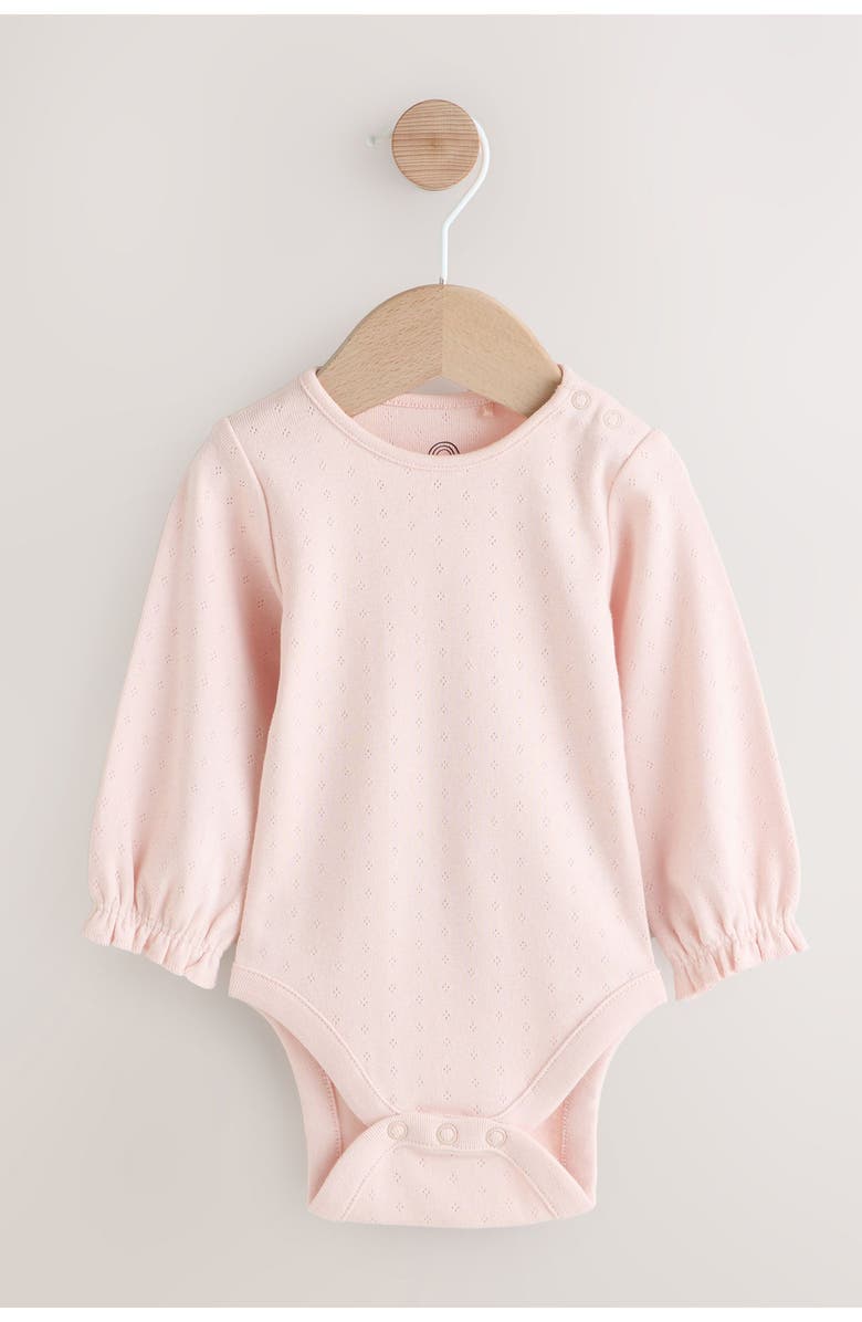 NEXT Pointelle Bodysuit & Bow Accent Check Overalls Set, Alternate, color, Pink