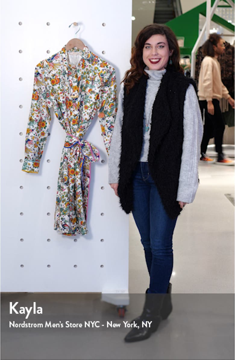 Print Contrast Binding Long Sleeve Silk Shirtdress, sales video thumbnail