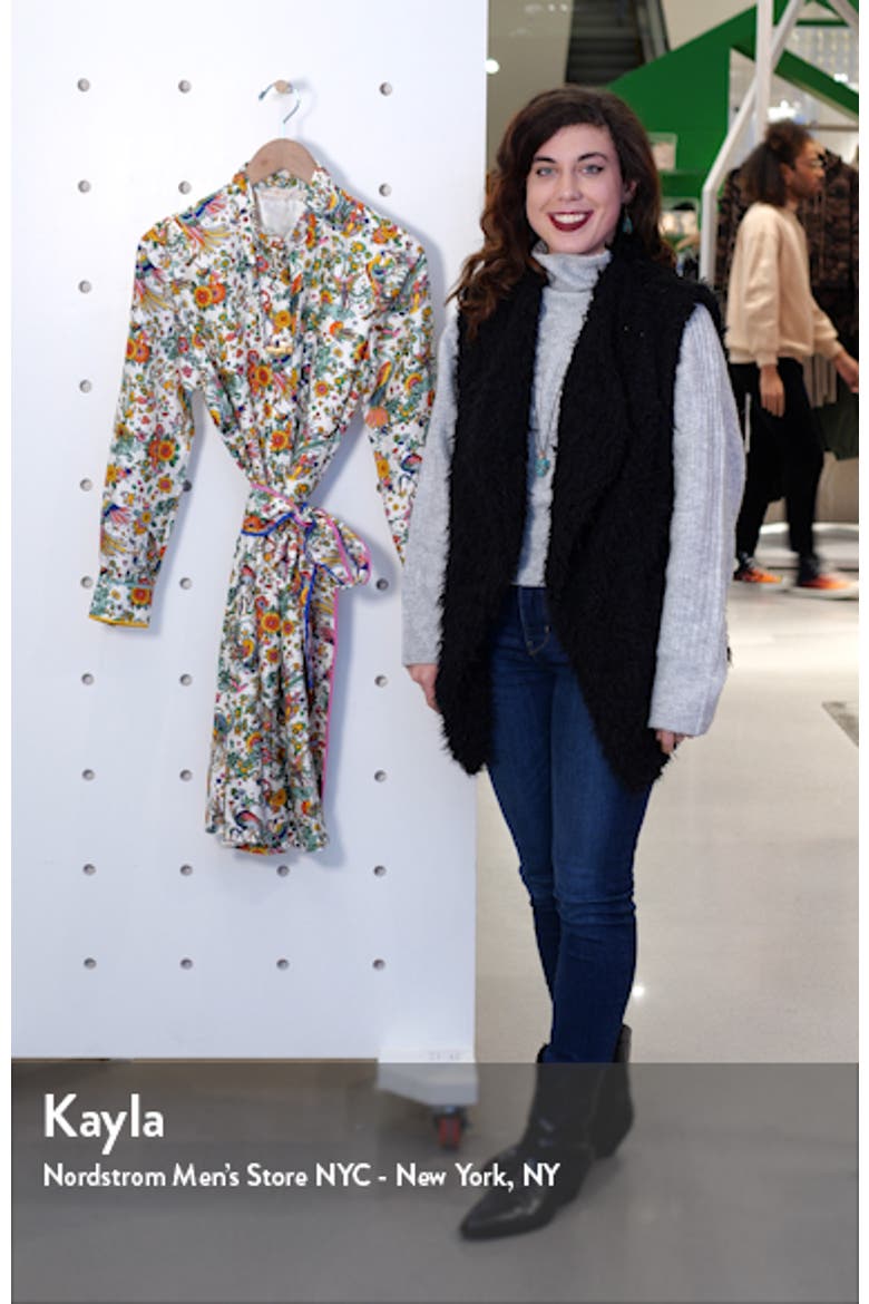 Print Contrast Binding Long Sleeve Silk Shirtdress video