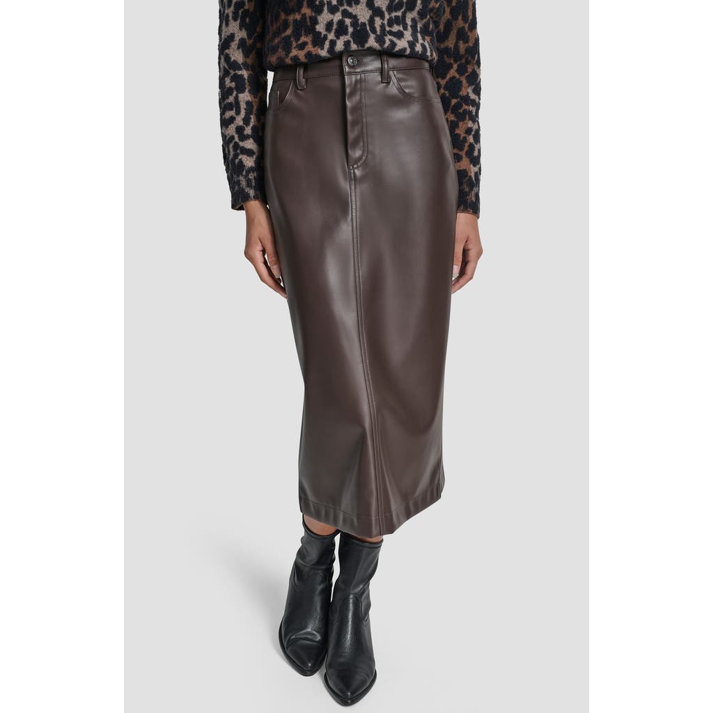 Dkny Jeans Faux Leather Midi Skirt In Brown