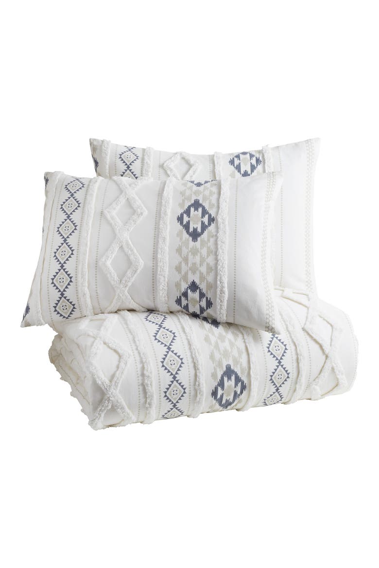 Geo Stripe Chenille Tufted Comforter & Shams Set, Main, color, INDIGO
