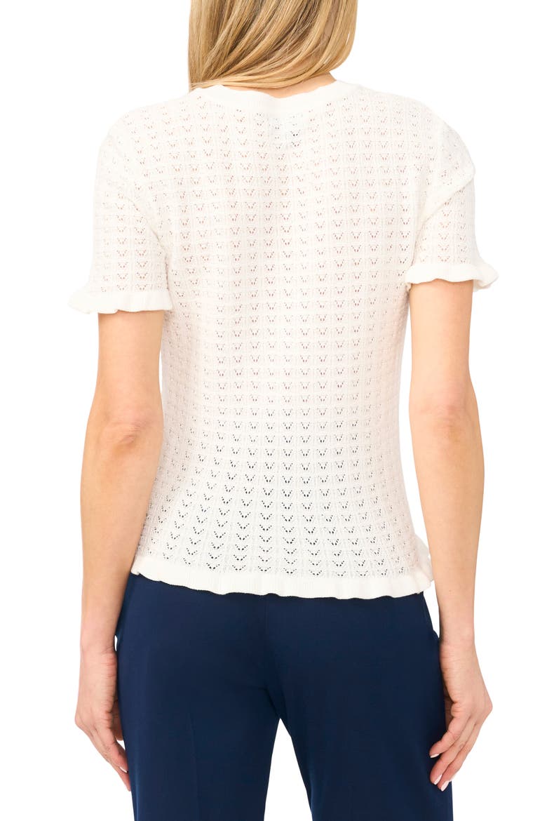 Ruffle Trim Pointelle Stitch Short Sleeve Sweater, Alternate, color, NEW IVORY