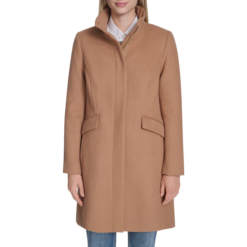 Cole Haan Longline Wool Blend Coat In Brown