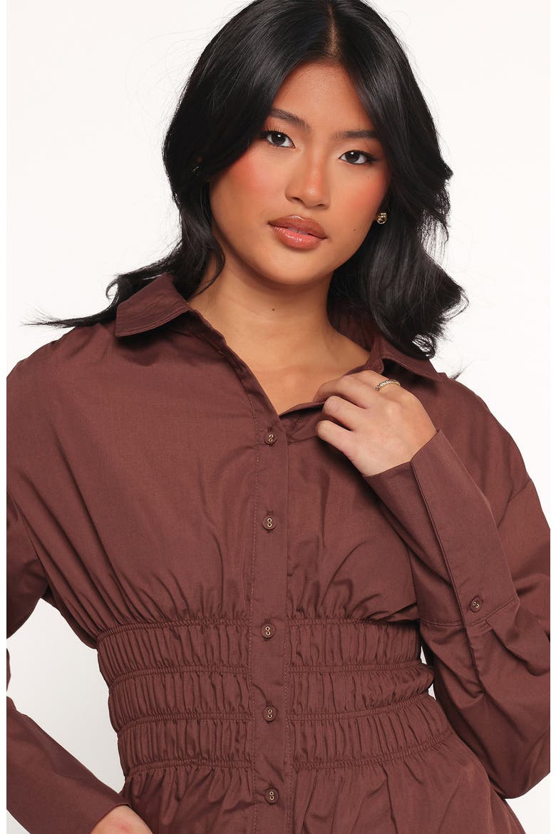 Wallace Long Sleeve Mini Shirtdress, Alternate, color, CHOCOLATE