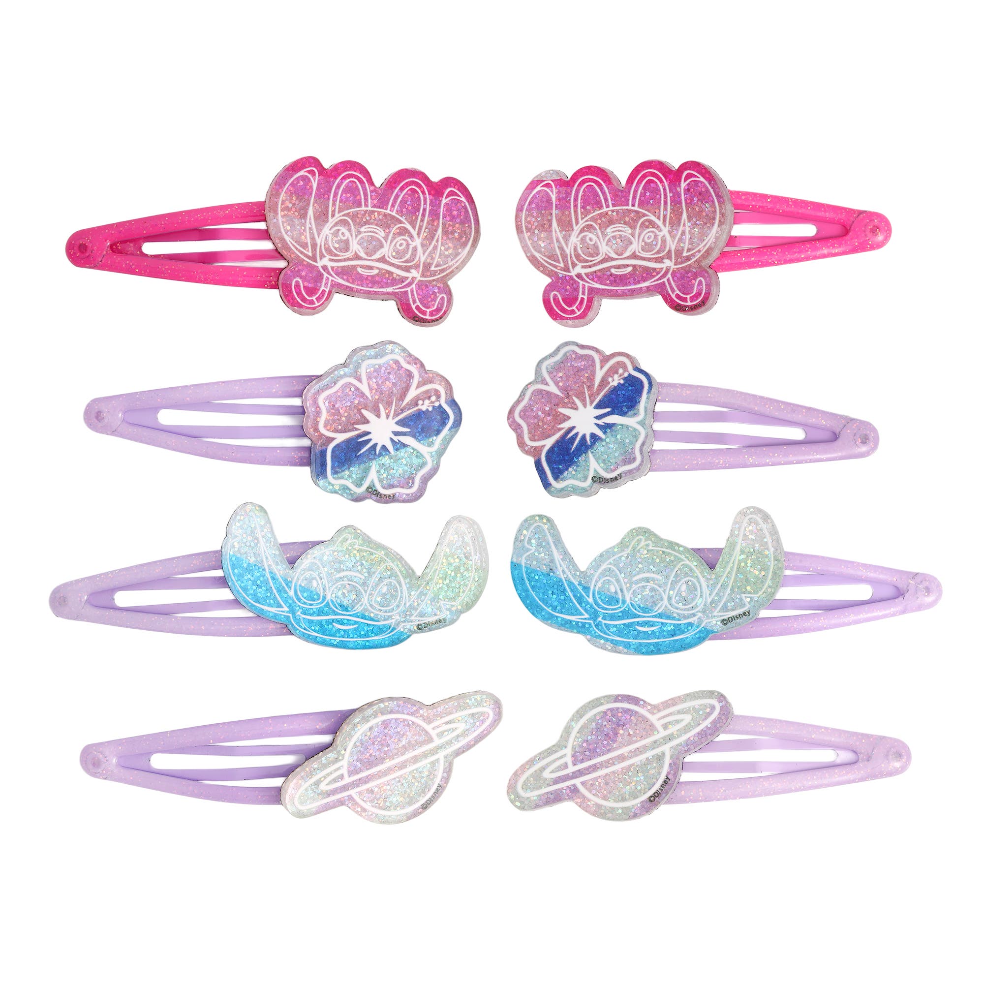Disney Kids' Stitch Hair Clip 8-piece Set Official License, Snap Back Clips For Hair, Lilo And Stitch Accessories In Multi