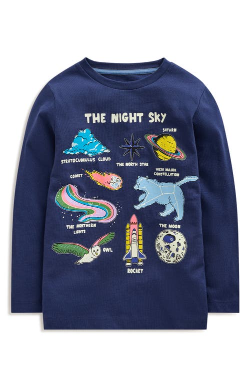 Mini Boden Kids' Night Sky Glow-in-the-Dark Long Sleeve Cotton Graphic T-Shirt in College Navy Night Sky