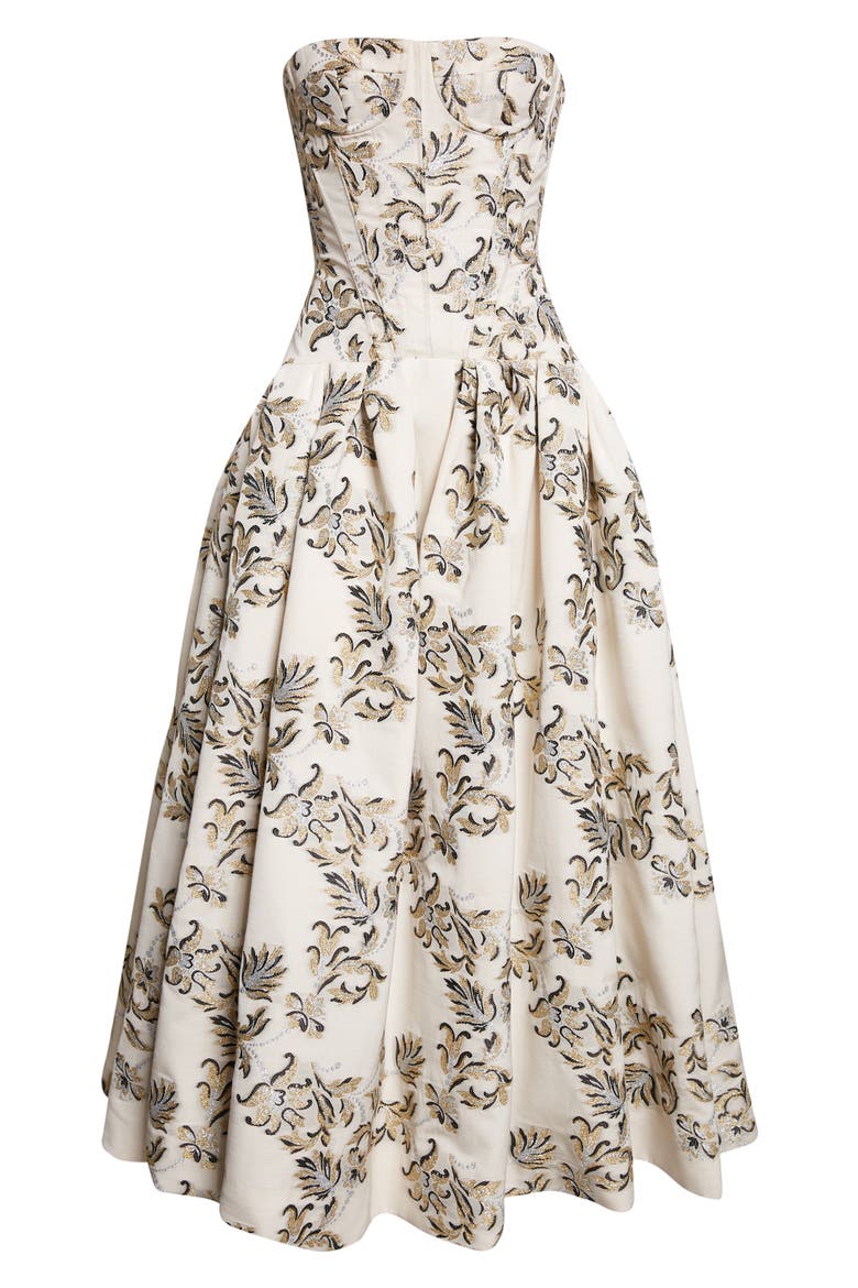 Trellis Jacquard Strapless Gown, Alternate, color, IVORY MULTI
