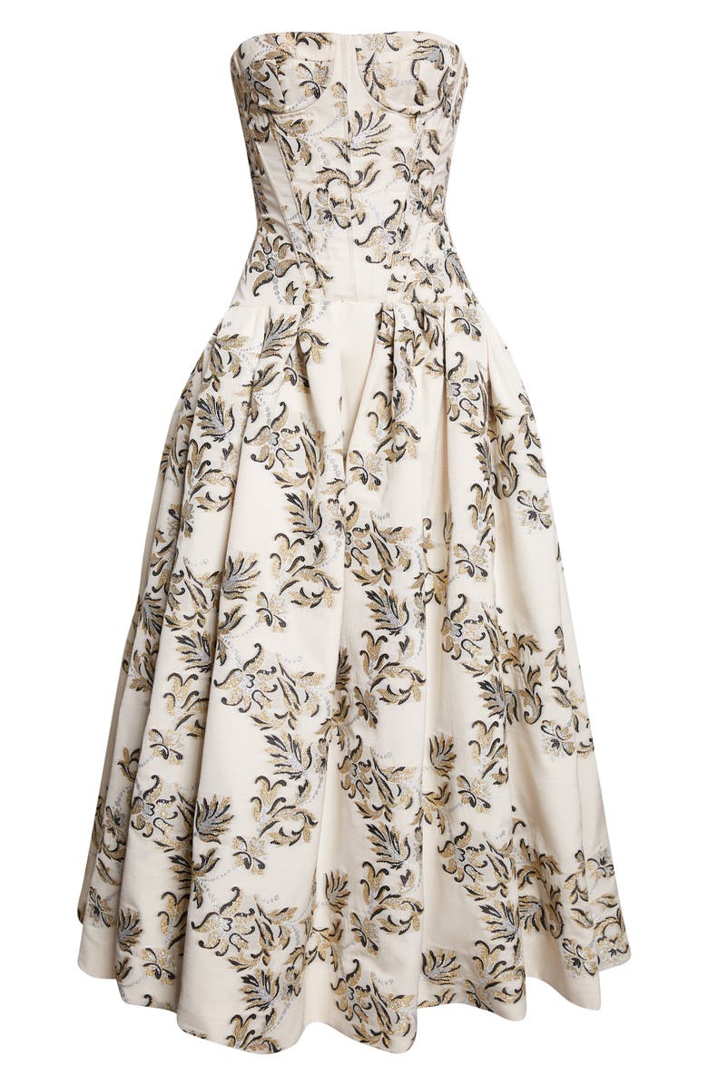 Carolina Herrera Trellis Jacquard Strapless Gown, Alternate, color, Ivory Multi