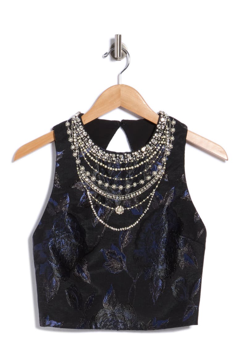 Cherra Embellished Structured Cropped Top, Main, color, BLACK