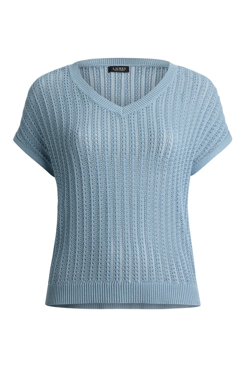 Short Sleeve Sheer Cotton Blend Sweater, Alternate, color, BLUE NOTE