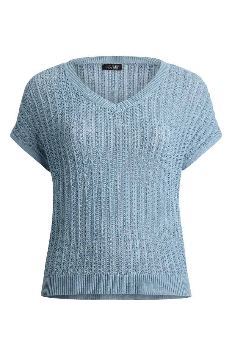 Lauren Ralph Lauren Short Sleeve Sheer Cotton Blend Sweater, Alternate, color, Blue Note