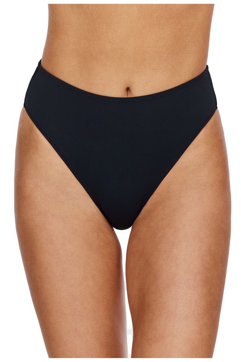 Solid Black High Waist Bikini Bottom Swimsuit, Alternate, color, Black
