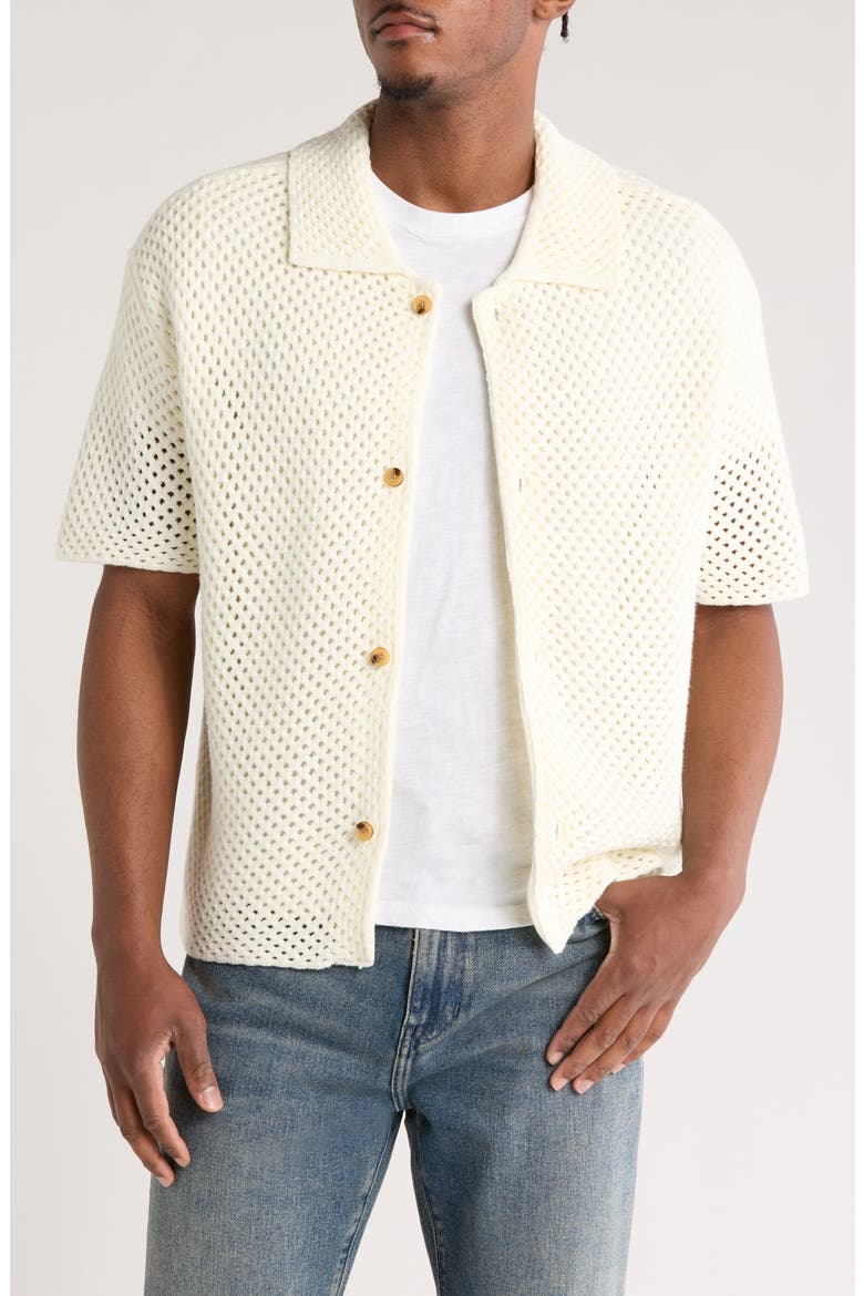 Spence Open Stitch Knit Button-Up Shirt, Main, color, CREAM
