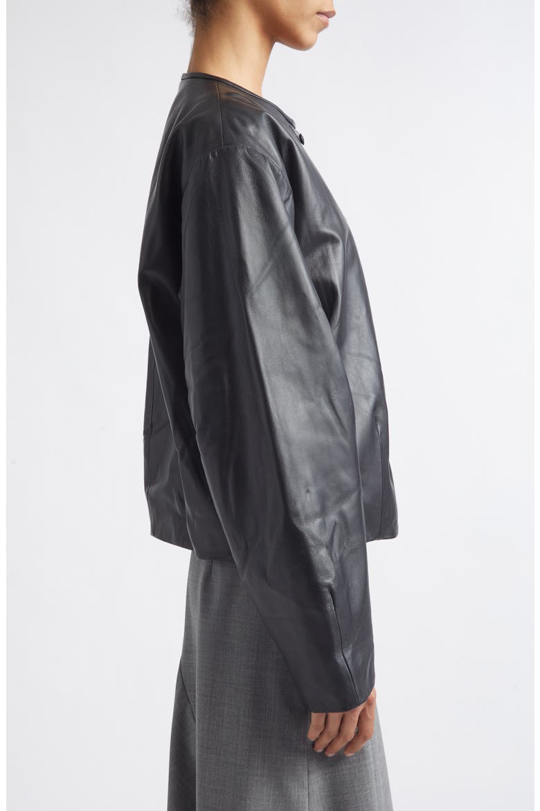 Button Detail Leather Jacket, Alternate, color, BLACK