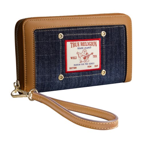 True Religion Buddha Patch Zip Around Wristlet In Blue