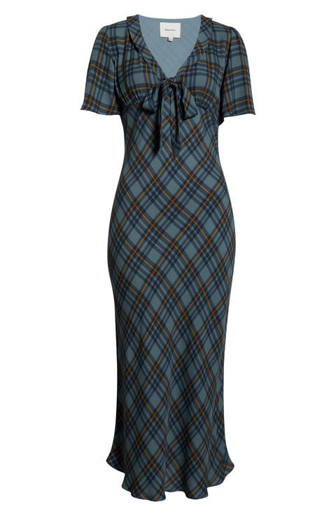Tyra Plaid Crepe Midi Dress