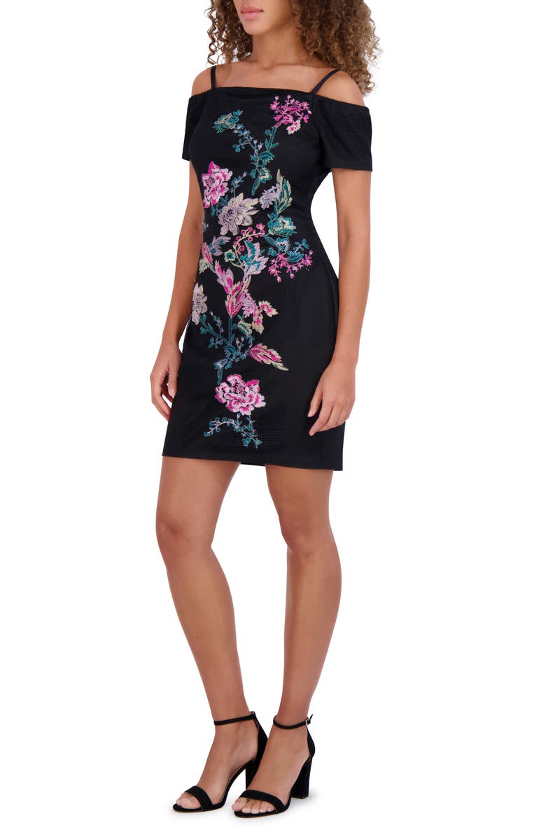 Siena Embroidered Mesh Cold Shoulder Dress, Alternate, color, Black Multi