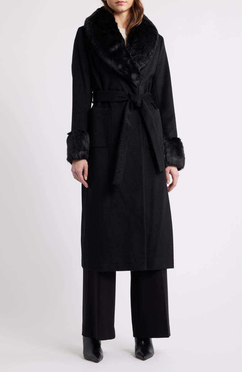 Via Spiga Wool Blend Coat with Faux Fur Trim, Main, color, Black