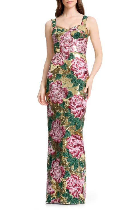 Reese Embroidered Floral Sequin Sheath Gown
