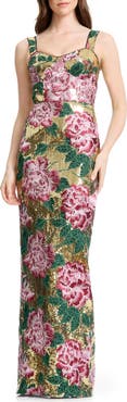 Dress the Population Reese Embroidered Floral Sequin Sheath Gown