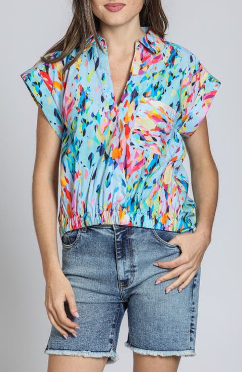 Print Wrap Front Cotton High-Low Top