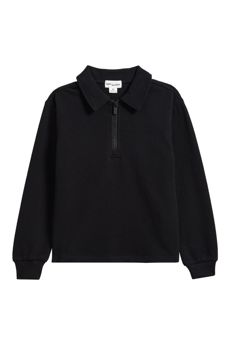 Kids' Long Sleeve Quarter Zip Polo, Main, color, BLACK