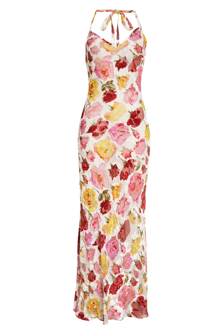 Rose Print Halter Neck Maxi Slipdress, Alternate, color, IVORY