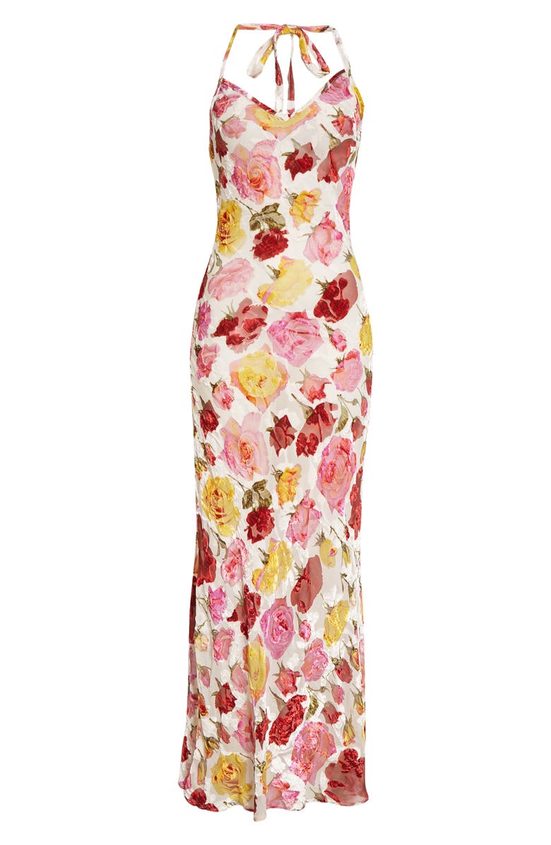 Puppets and Puppets Rose Print Halter Neck Maxi Slipdress, Alternate, color, 
