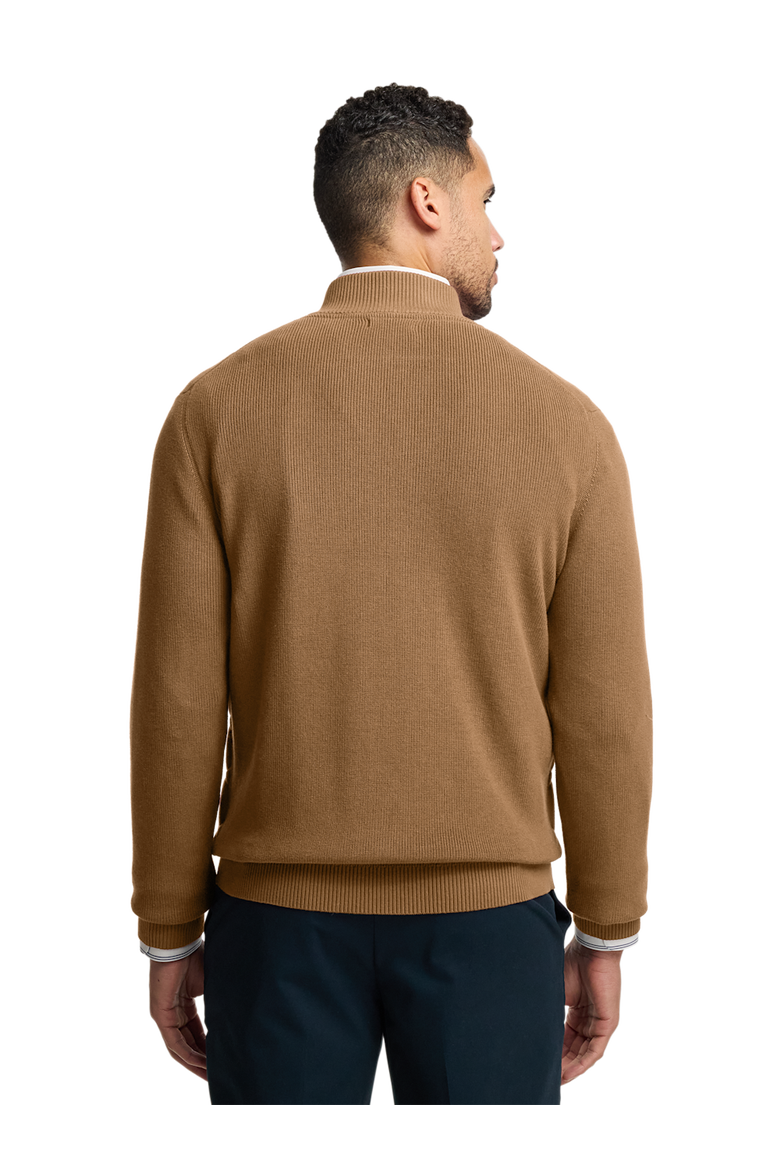 Cotton Full Zip Mock Neck Sweater Jacket, Alternate, color, Camel