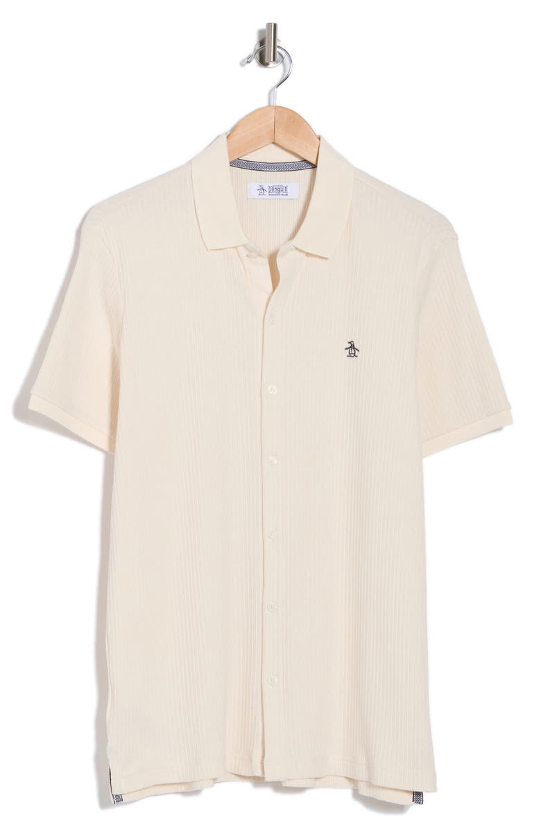 Original Penguin Jacquard Short Sleeve Button-Front Shirt, Alternate, color, Birch