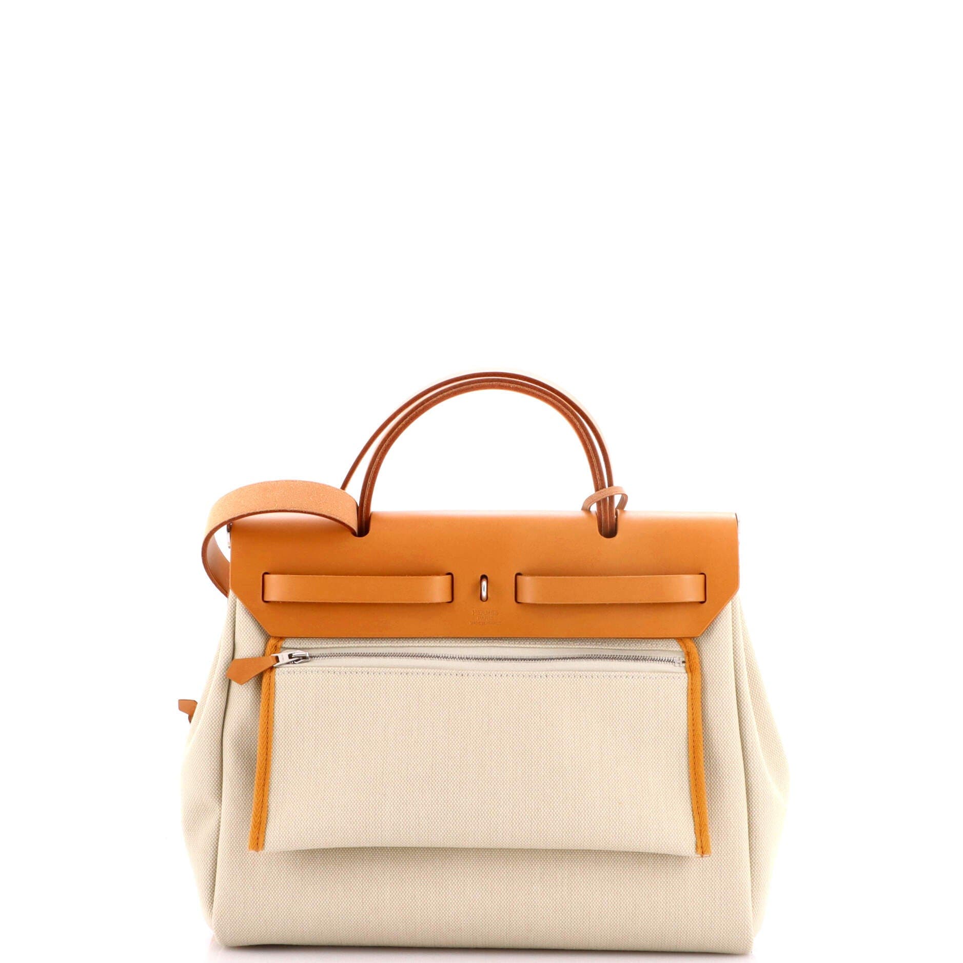 Pre-Owned Hermes Herbag Zip Leather and Toile 31, Alternate, color, Beton