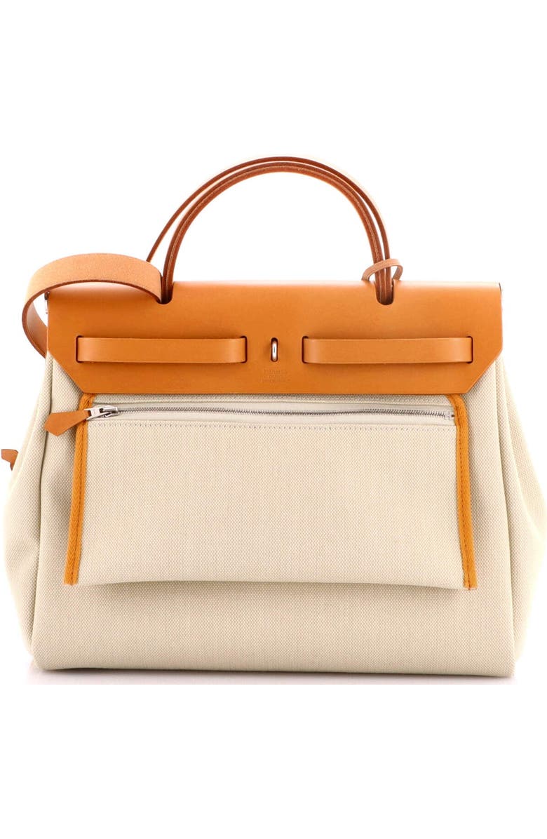 Pre-Owned Hermes Herbag Zip Leather and Toile 31, Alternate, color, Beton