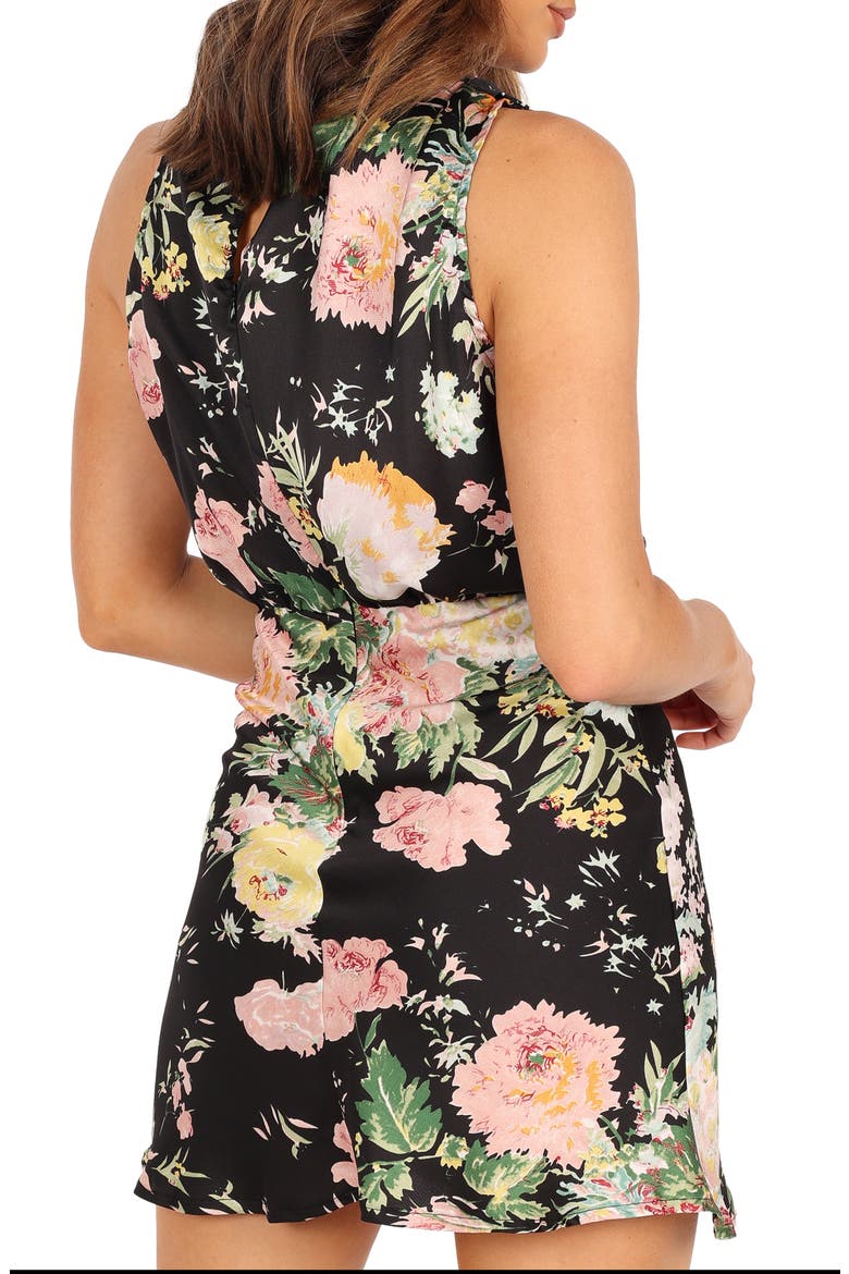 Anabelle Floral Halter Neck Satin Minidress, Alternate, color, BLACK FLORAL